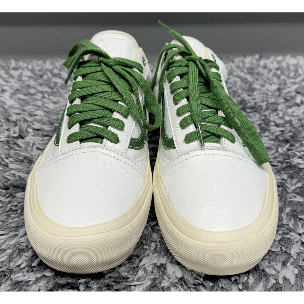 Vans Shoes Sneakers Mens Size 10.5 White Green Leather Old Skool Style 36 Skate - Picture 3 of 8